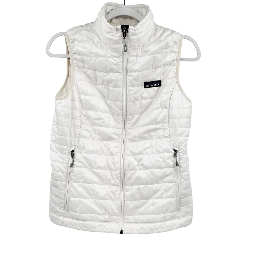 Patagonia Nano Puff Vest Birch White Quilted Pockets Fill Zip Women's Size S